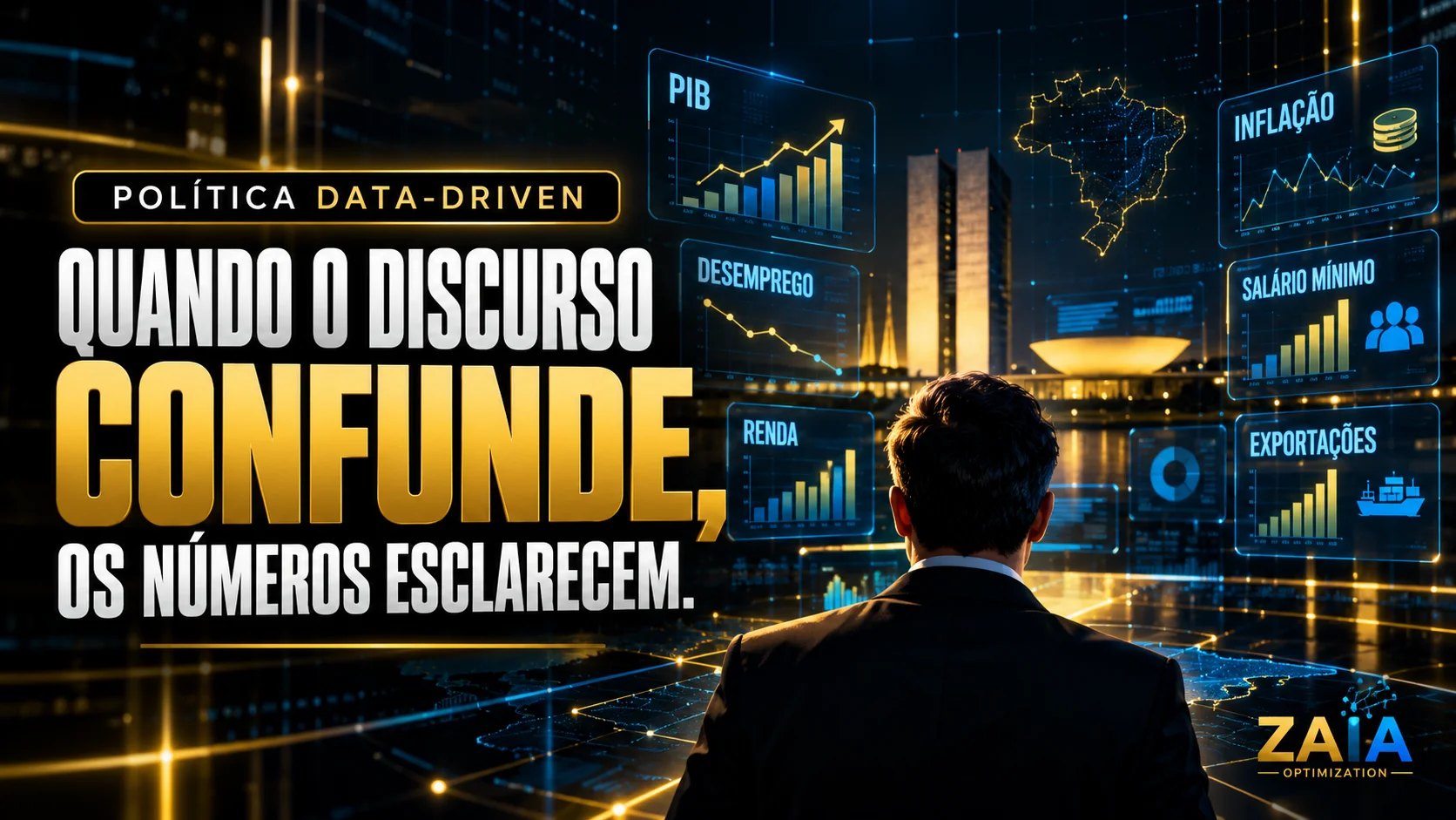 Política Data-Driven: análise de indicadores econômicos do Brasil, como PIB, desemprego, inflação, renda e salário mínimo, com gráficos e dados.